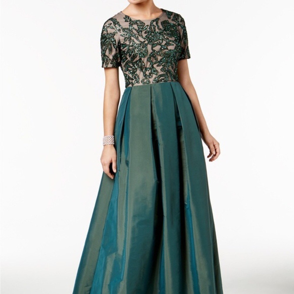 NWT Adrianna Papell Emerald Green Beaded Taffeta Evening Gown Size 6